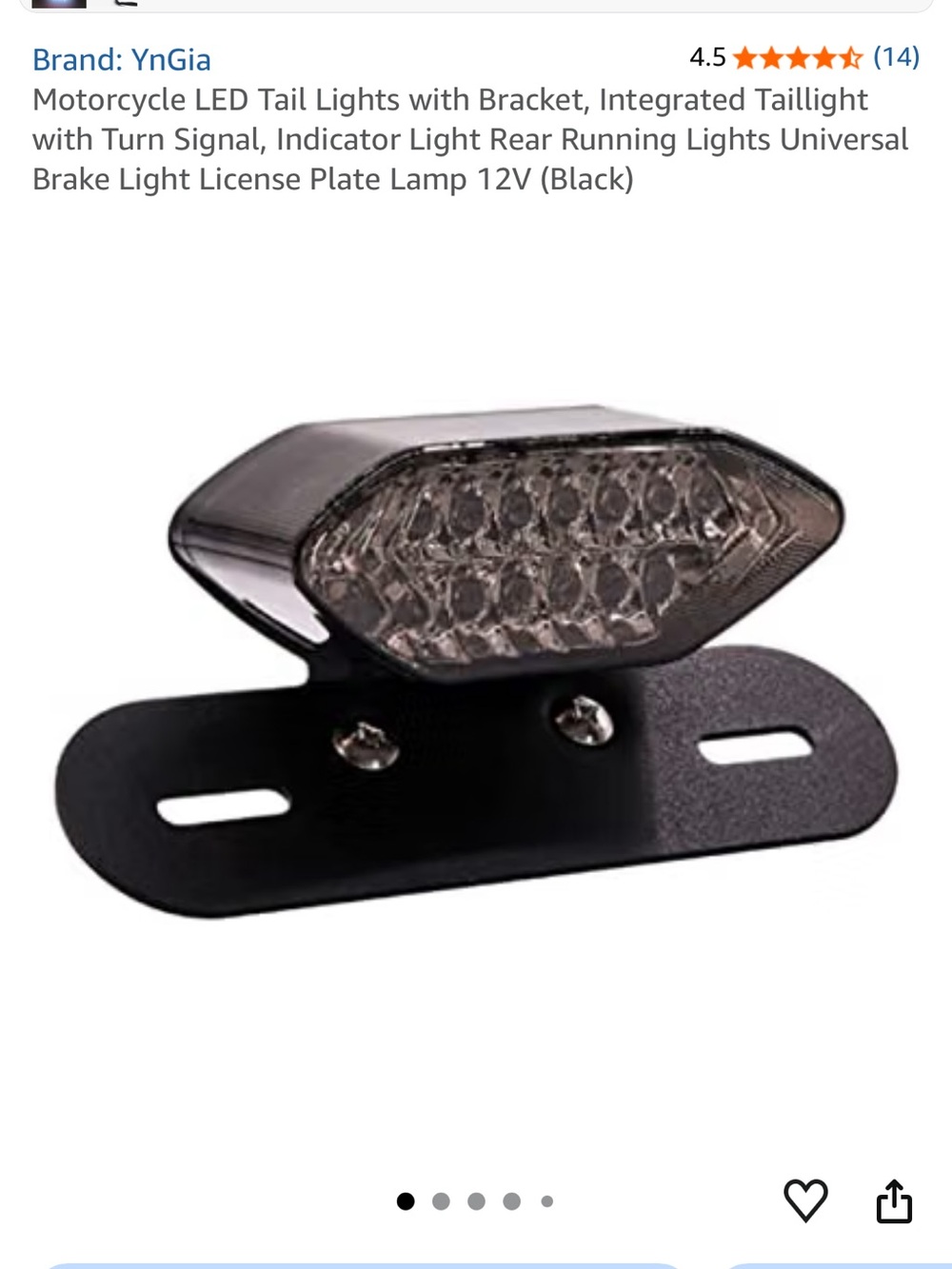 Motorcycle LED Taillight with Bracket - Black